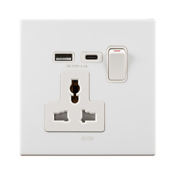 Presa Elettrica Singola Commutata 13A - 1 Gang SP - Marchio ASTA - Colore Bianco