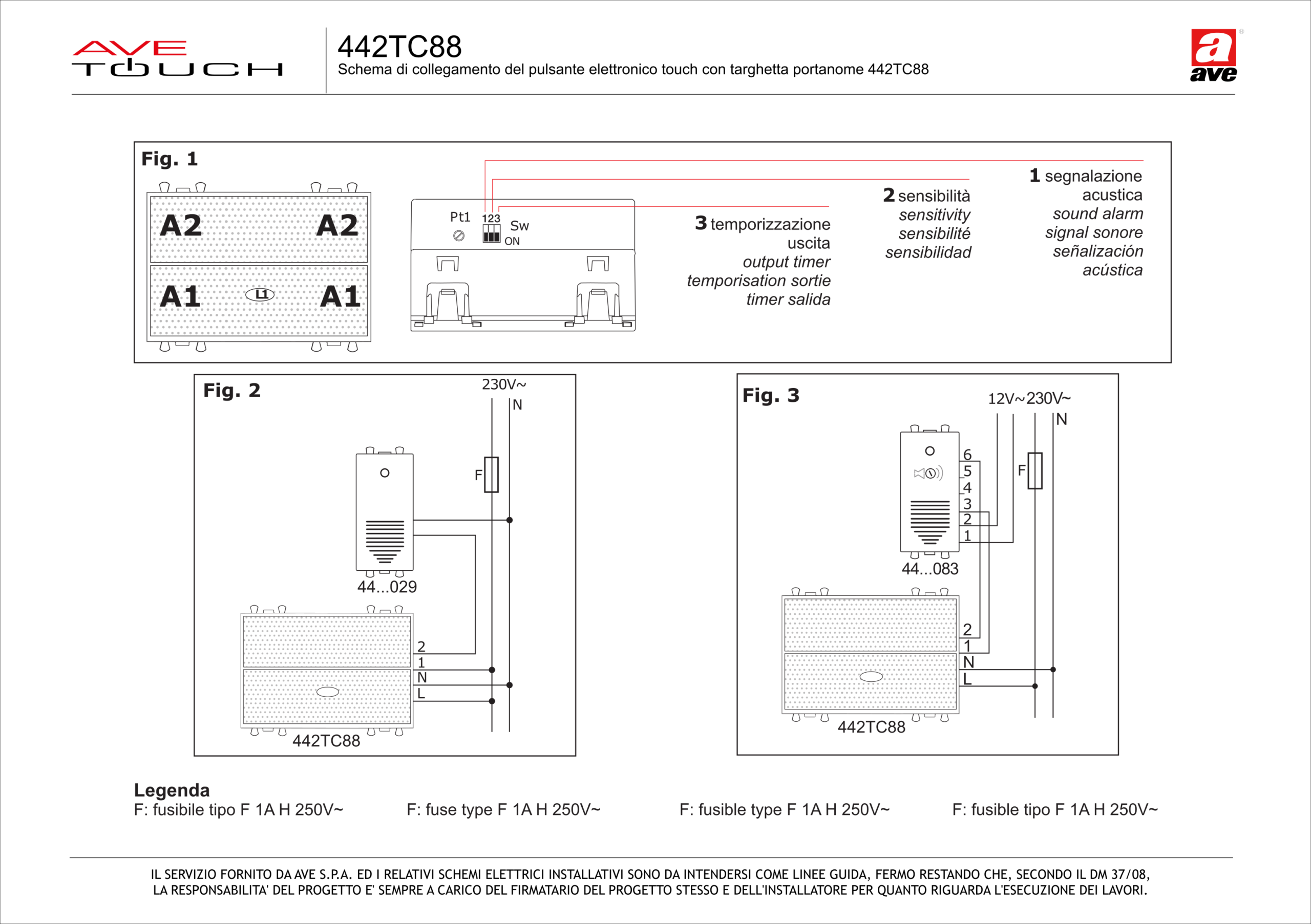 Pulsante elettronico touch con targhetta portanome 442TC88