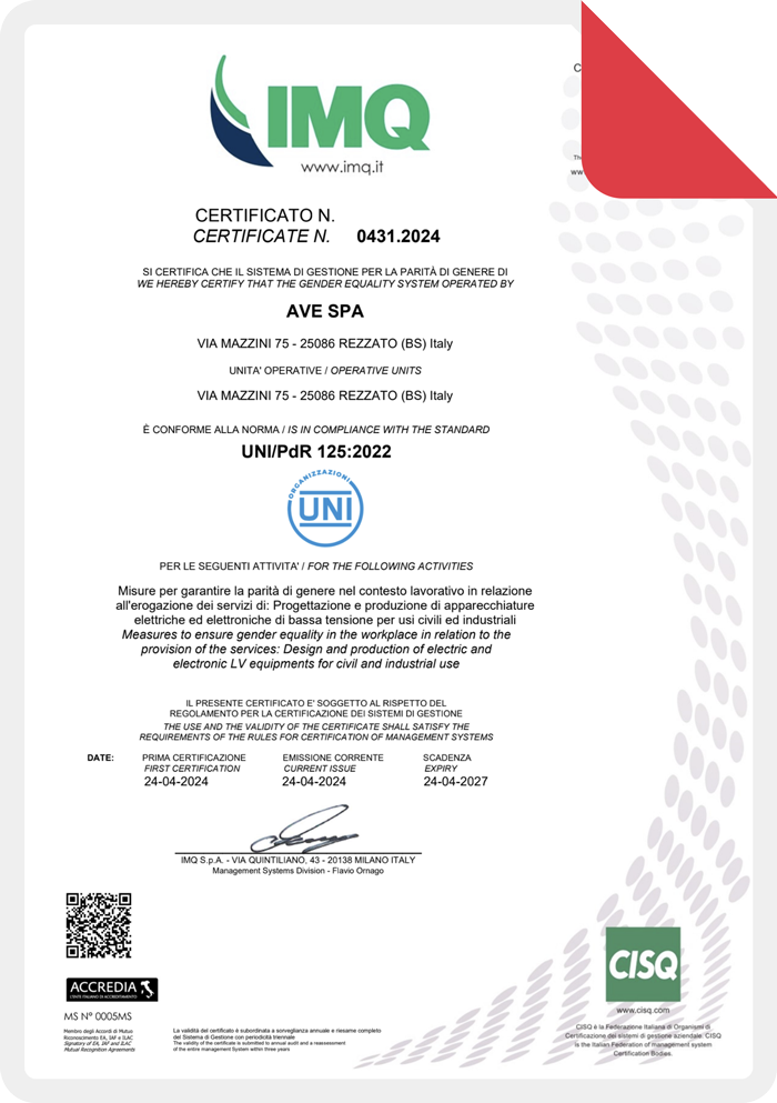 AVE Certificato parità di genere