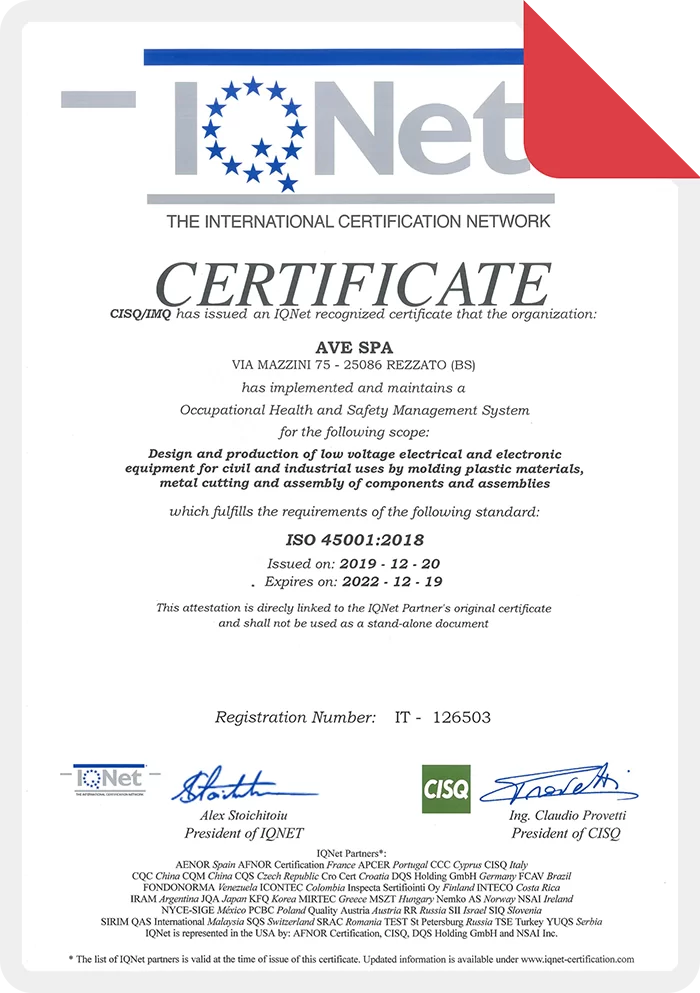 Certificazione AVE ISO 45001:2018