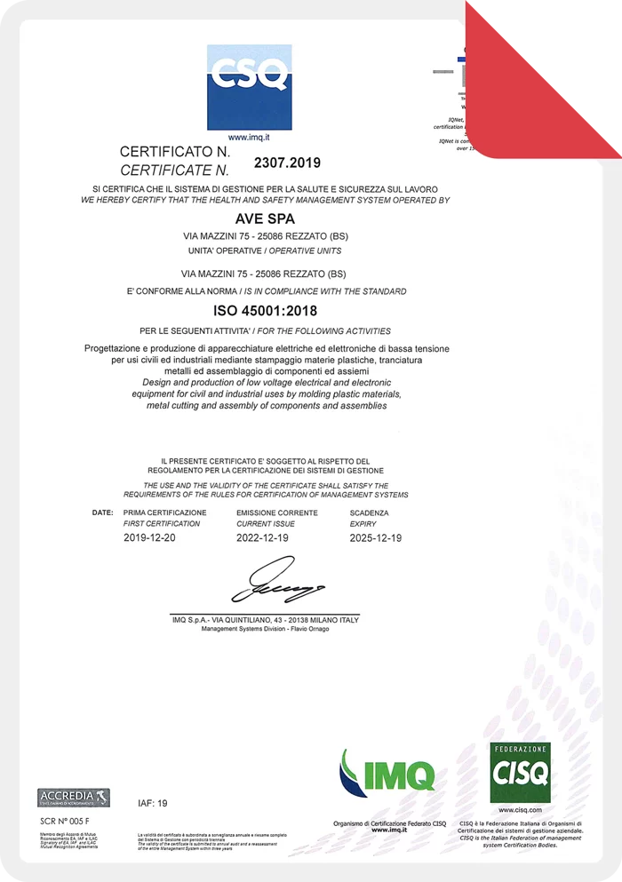 AVE certificato ISO 45001