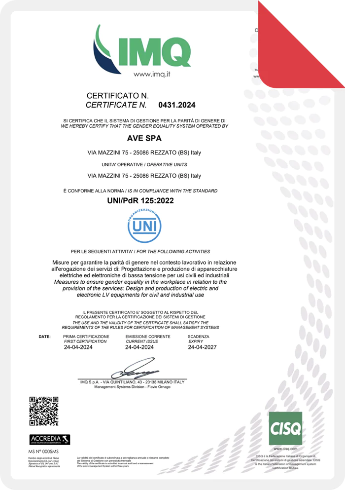 AVE Certificato parit&agrave; di genere