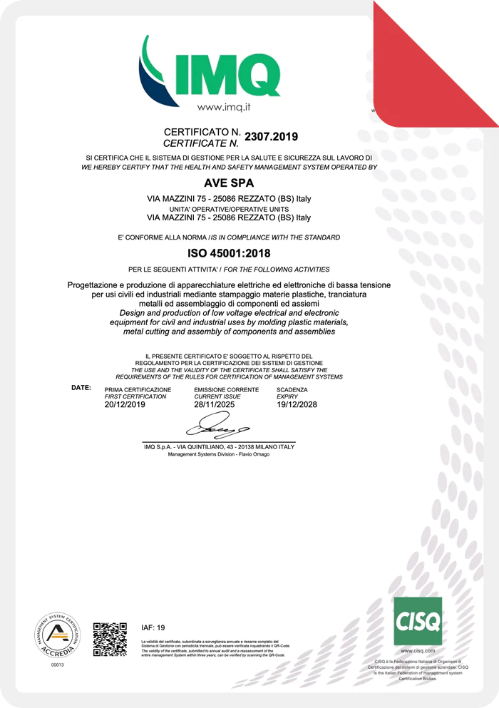 AVE certificato ISO 45001
