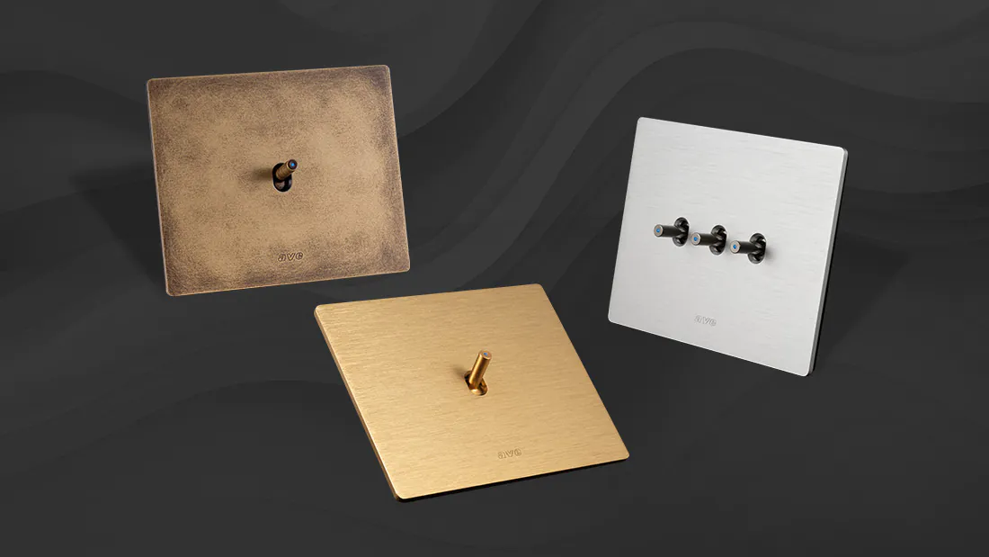 AVE toggle switches collections: new style combinations with aluminum front plates and cylindrical controls
